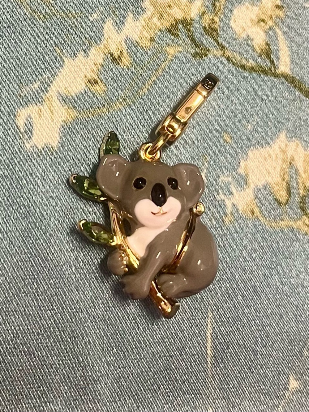 Juicy Couture Koala Charm/Pendant in Gray and Gold w Eucalyptus and Baby Koala